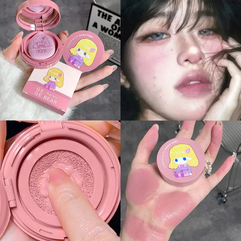 Cushion Blush Blendable Shade with Powder Puff Whitening Without Sticking Long Lasting Gege Bear Makeup Blusher Face Brighten HIP