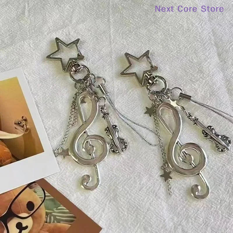 Y2K Musical Notes Keychain Guitar Backpack Pendant Charm Music Keychain Charm HIP