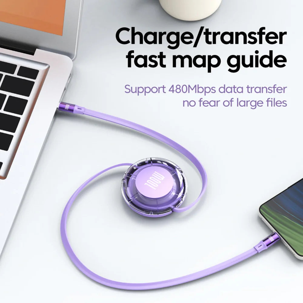 100W Retractable USB-C Cable | PD Fast Charging – SEamopar USB-C Charging Cable HIP