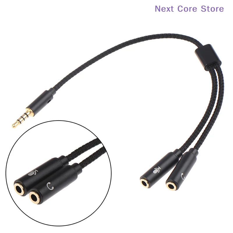 3.5mm Headphone Y Splitter – 1 Male to 2 Female Mic Adapter Audio Y Splitter HIP