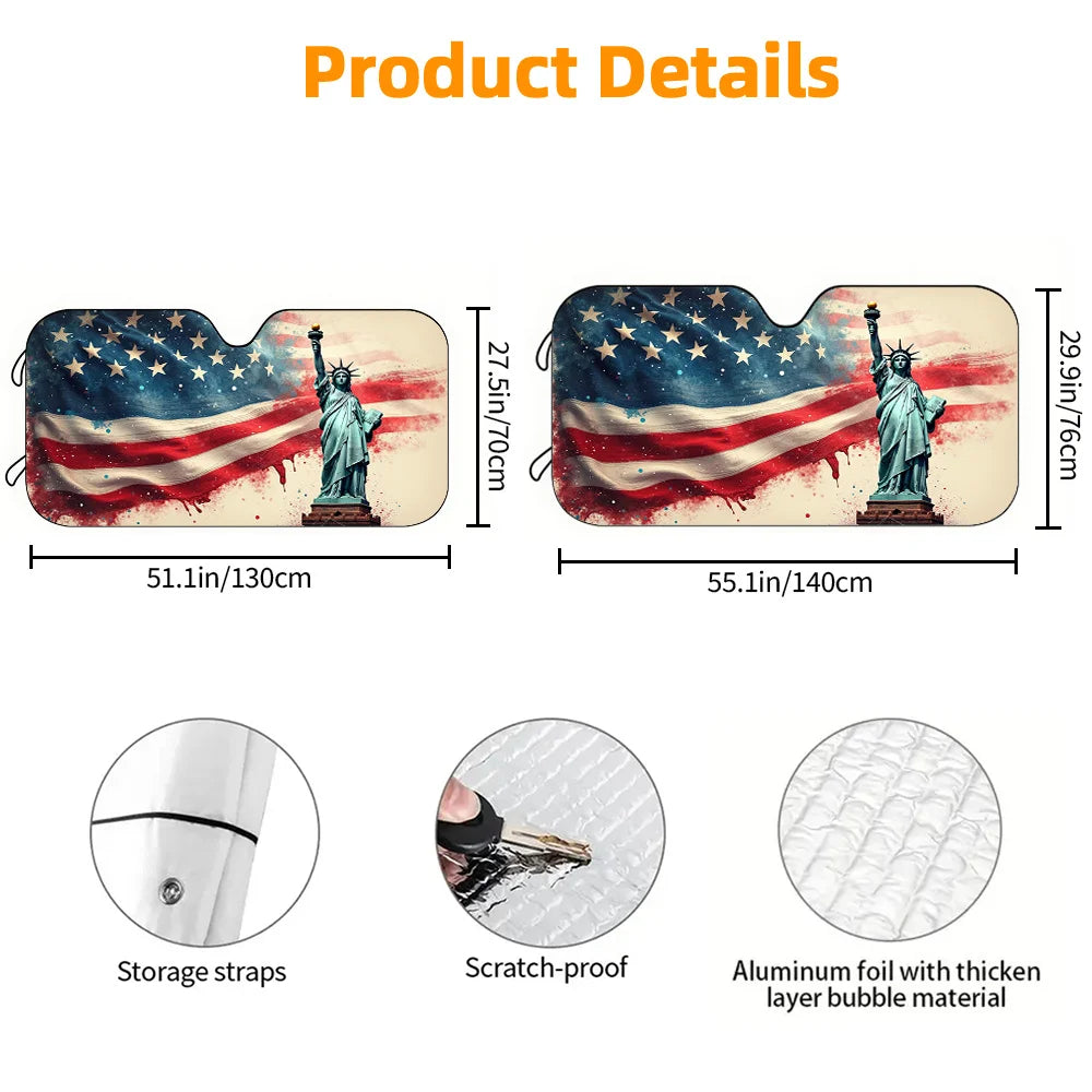 Patriotic Car Sunshade – Vintage Flag & Statue of Liberty Car Windshield Sunshade HIP