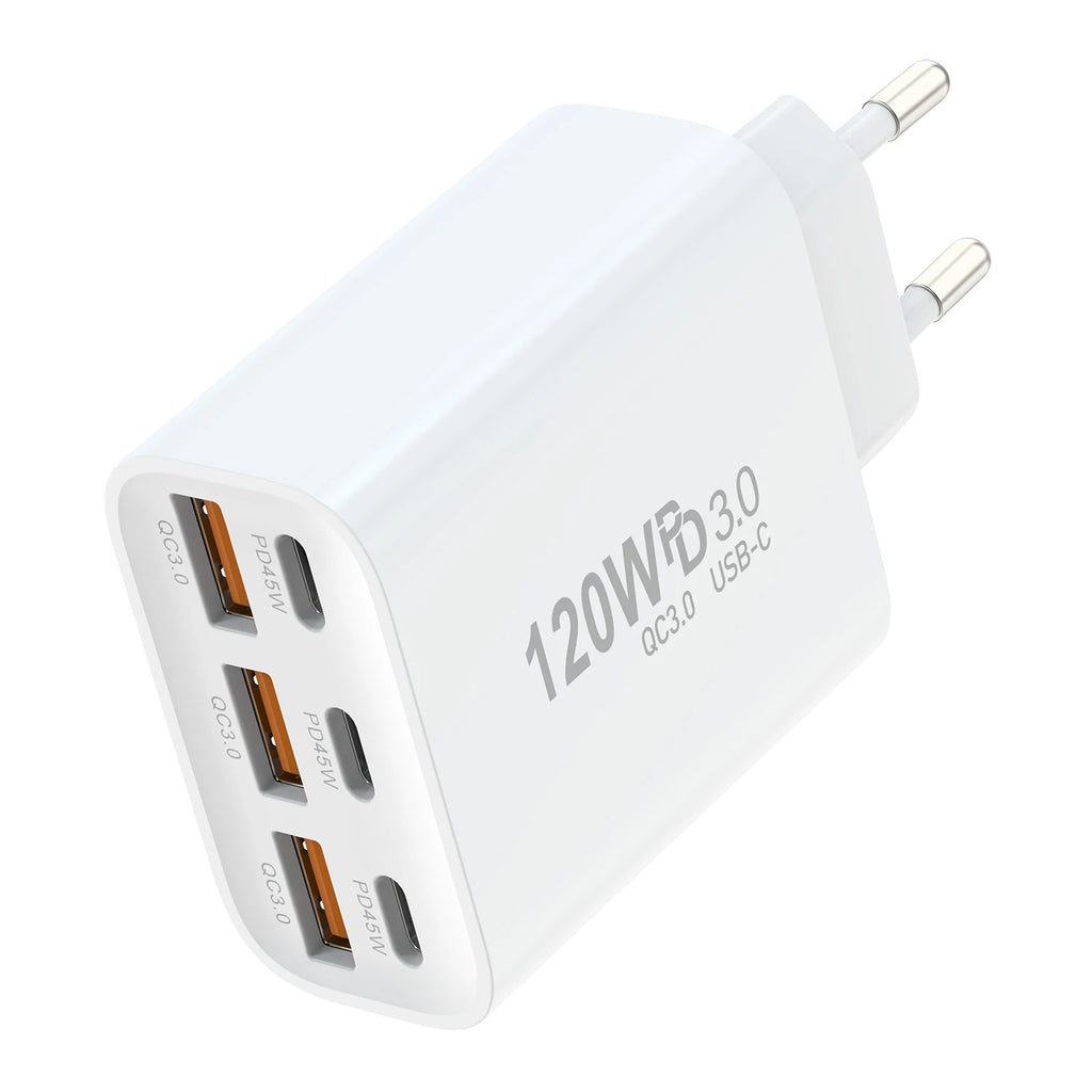 120W Multiport USB Wall Charger QC3.0 PD – 6 Ports UK/EU/US USB Wall Charger HIP