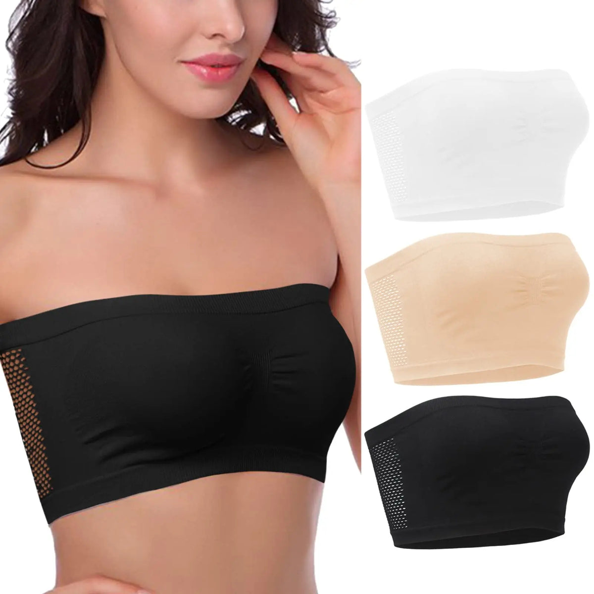 Women’s Strapless Seamless Tube Top Bra Anti-Slip Wireless Bandeau for Summer Outfit HIP