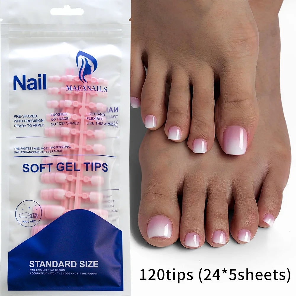120Pcs Glossy Nude Pink French Press-On-Toenail Set 1*Box Short French Square Fake Toe Nails Solid-Color Manicure Toenails Tips HIP 4