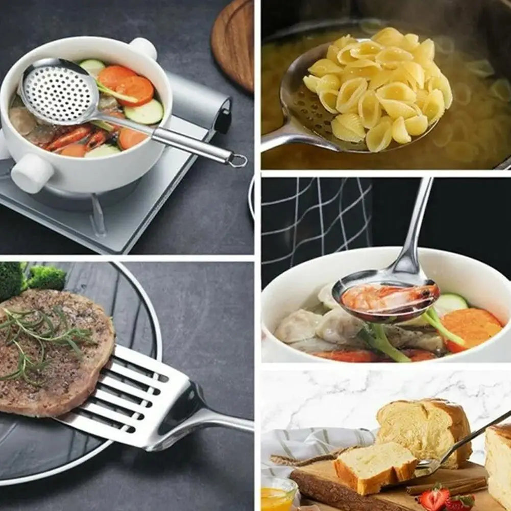 5Pcs Kitchen Cooking Utensils Set 304 Stainless Steel Practical Spatula Kitchen Utensil Set Cooking Tool Washable Spoons Utensil HIP