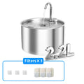 Cat Water Fountain, 2.2L/74oz Stainless Steel Automatic Pet Drinking Fountain with 3/9 Replacement Filters, Ultra-Quiet Design HIP 2-1set-3pcs No plug