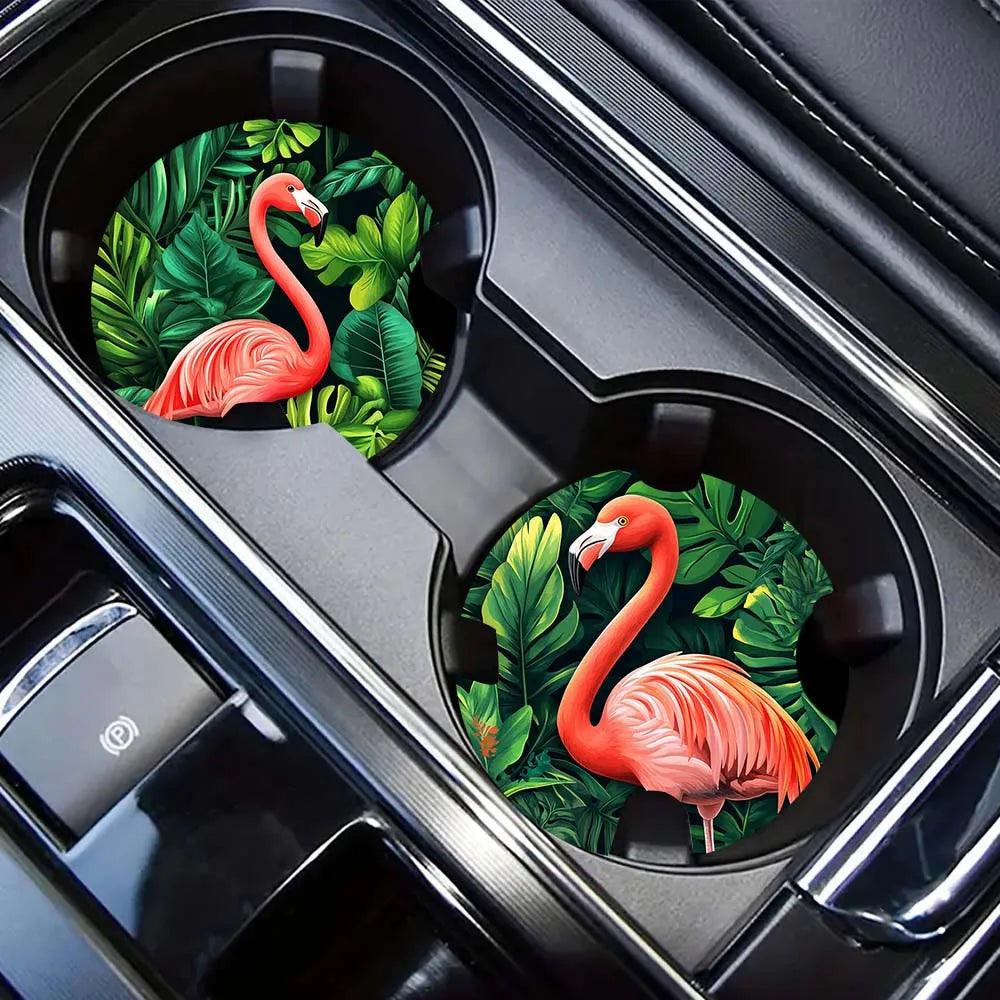 Tropical Flamingo Car Cup Holder Coasters – Set of 2 Car Cup Coasters HIP