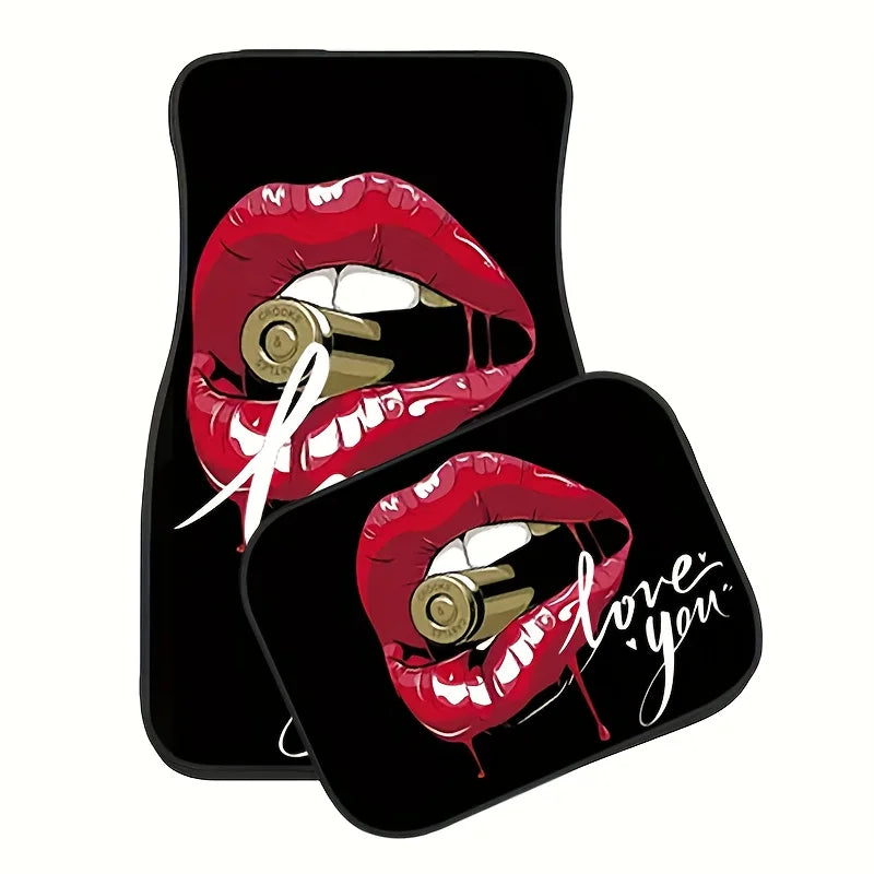 4-Piece Red Lips "I Love You" Car Floor Mats – Universal Fit Car Floor Mats HIP