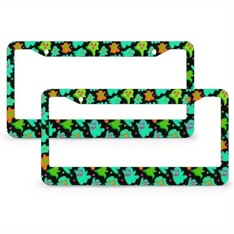 Halloween Ghost Aluminum License Plate Frames – Set of 2 License Plate Frame HIP green