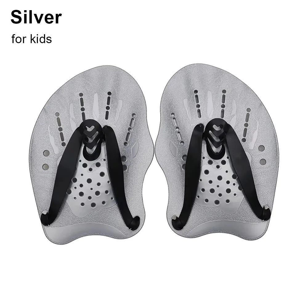 Freestyle Swim Hand Paddles – Kids & Adults | Silicone Straps Swim Training Paddles HIP silver for kids
