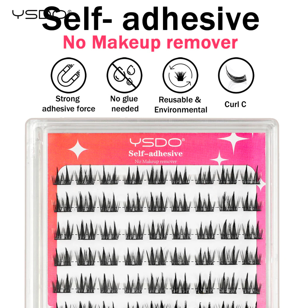 YSDO 90/100PCS Individual Eyelashes No Glue Needed Self Adhesive DIY Cluster Lashes Makeup Tool False Lashes Extension Faux CIls HIP