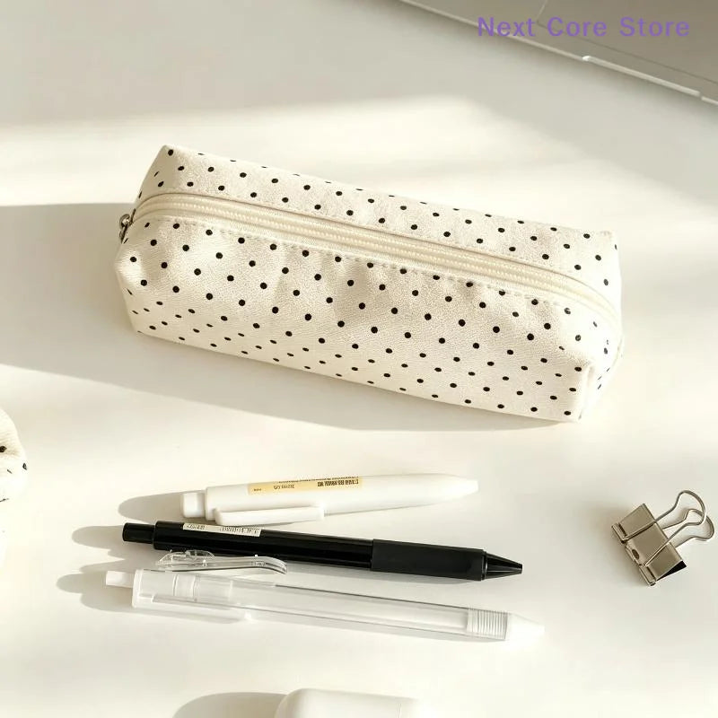 Canvas Polka Dot Pencil Case – Large Zipper Pouch for School Canvas Pencil Case HIP