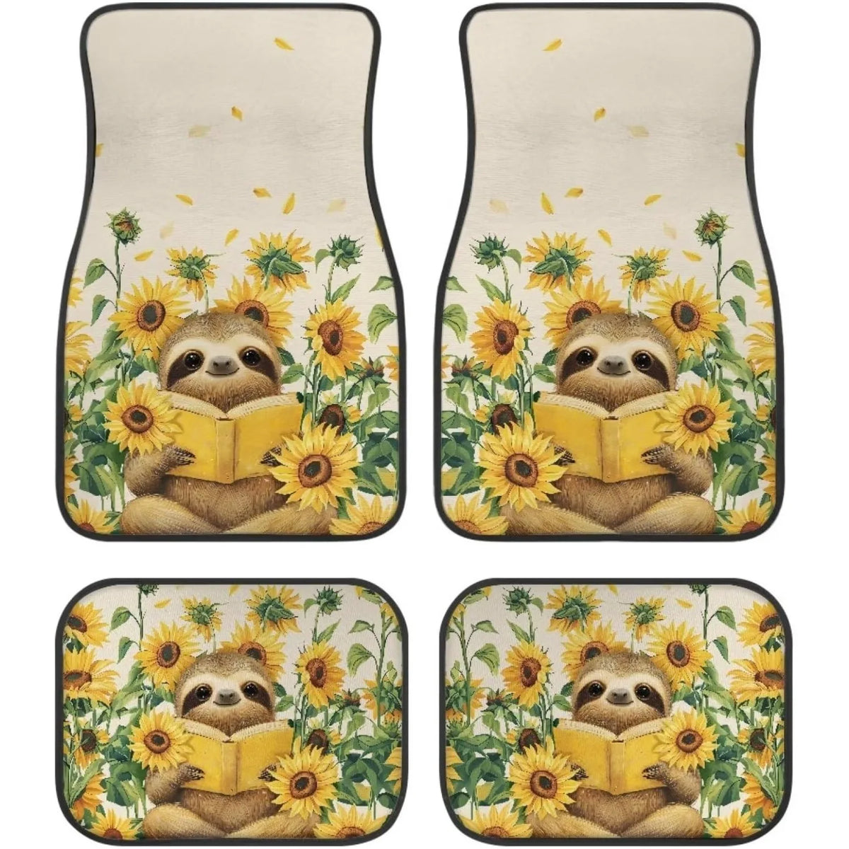 Sloth Print Car Floor Mats 4pc Set – Non-Slip Universal Fit Car Floor Mats HIP WHITE