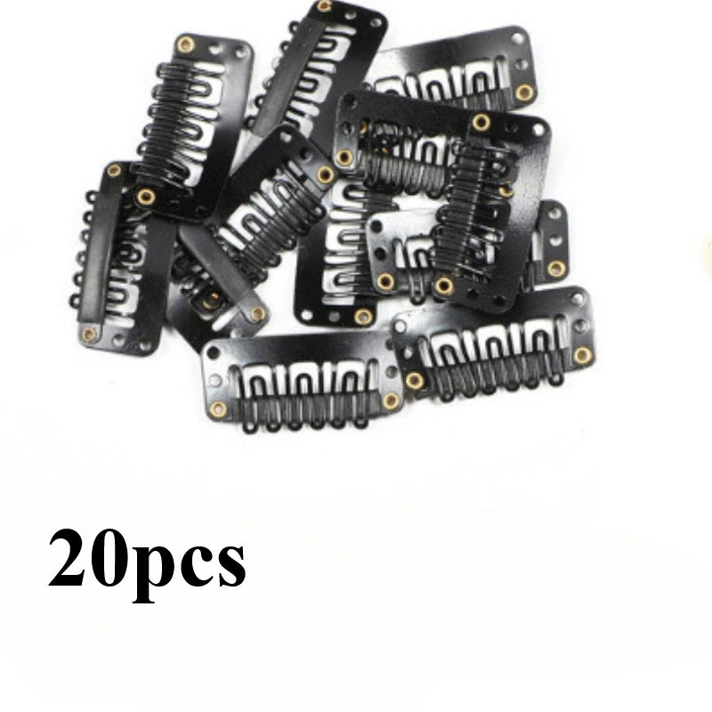 20PCS Clip In Hair Extension Wig Clips For Human Hair Bangs Snap Hair Clips For Extensions Metal Comb For Closure HIP black
