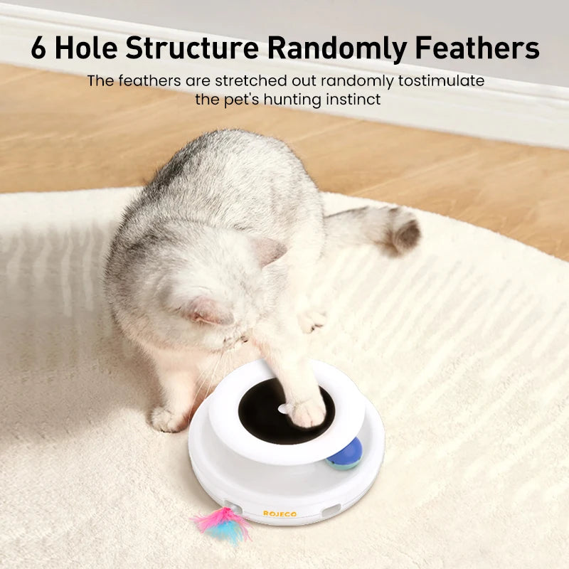 ROJECO 2 In 1 Interactive Electronic Pet Toys Smart Rolling Ball For Cats Rechargeable Feather Duster Cat Toys With Replacement HIP
