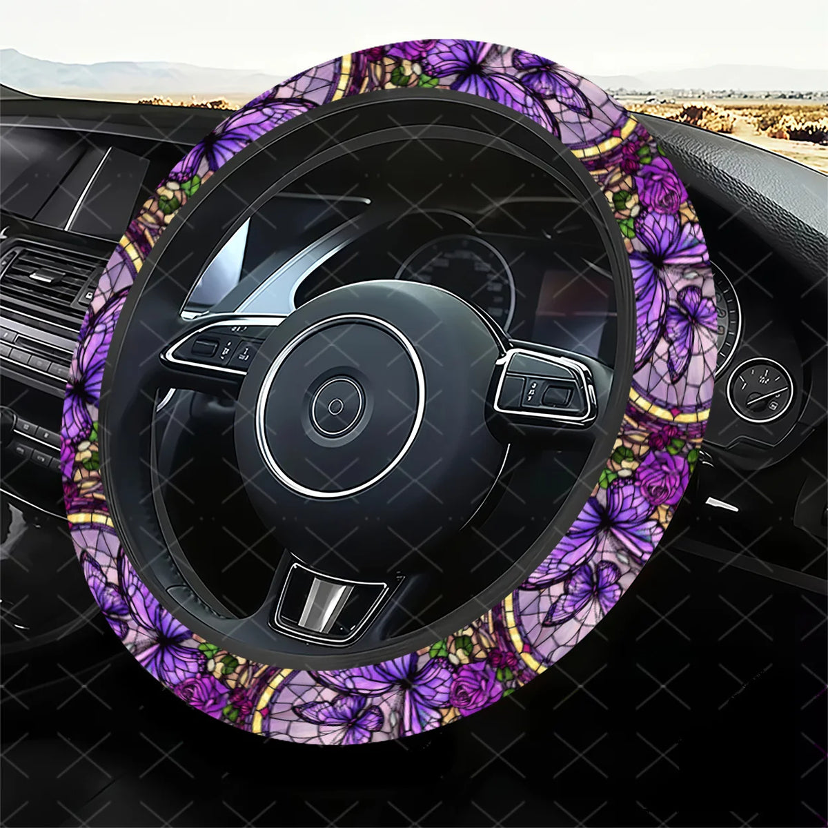 Purple Butterfly & Rose Steering Wheel Cover – Cars, SUVs Steering Wheel Cover HIP