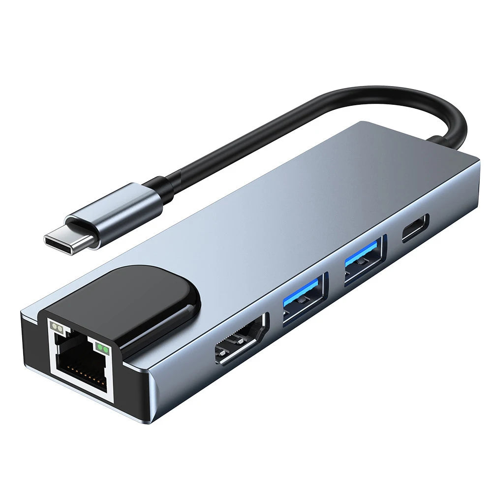 5-in-1 USB-C Hub – 4K HDMI, RJ45, SD/TF & 100W PD USB-C Hub Adapter HIP GRAY