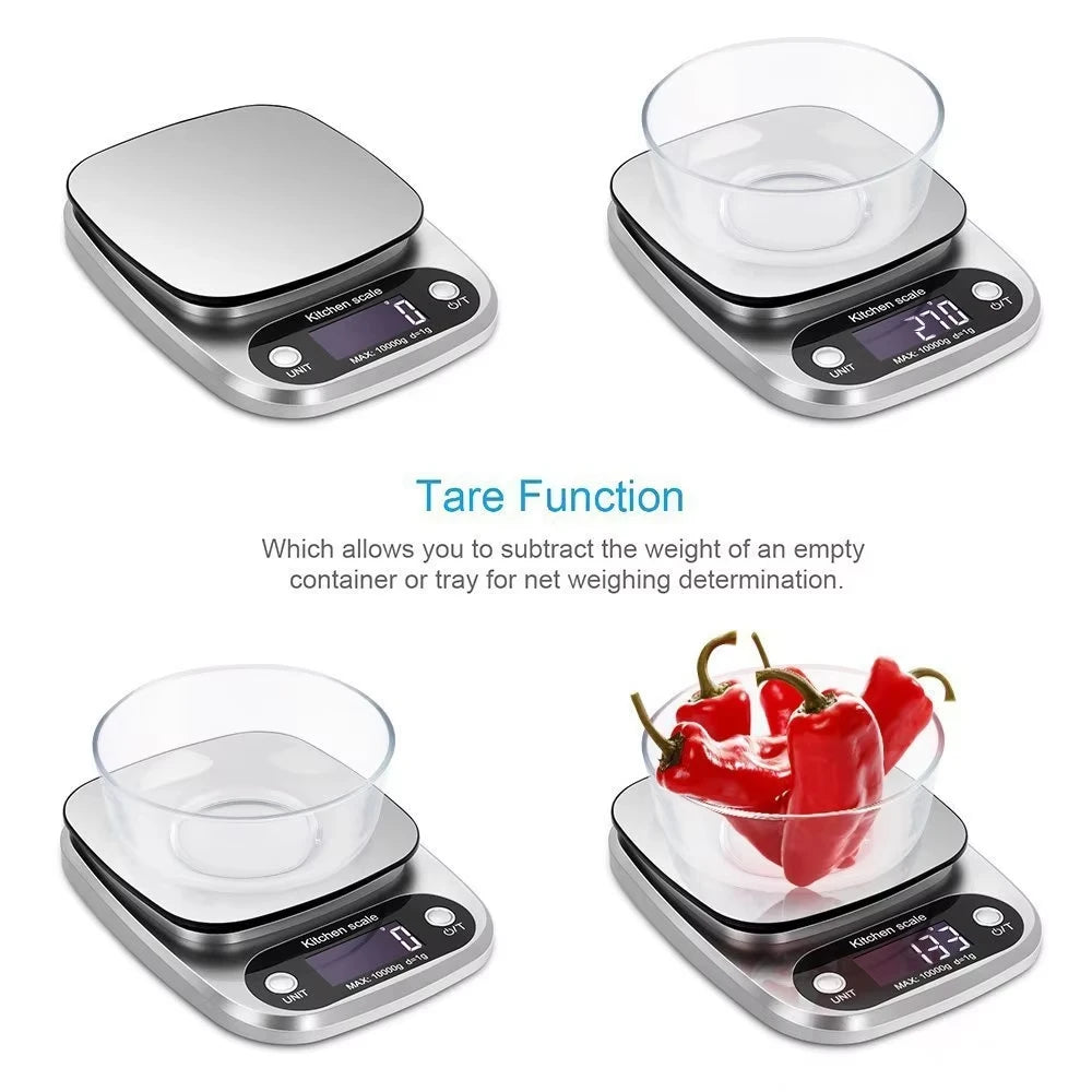 Digital Kitchen Scale 10kg LED Display – Stainless Steel Digital Kitchen Scale HIP