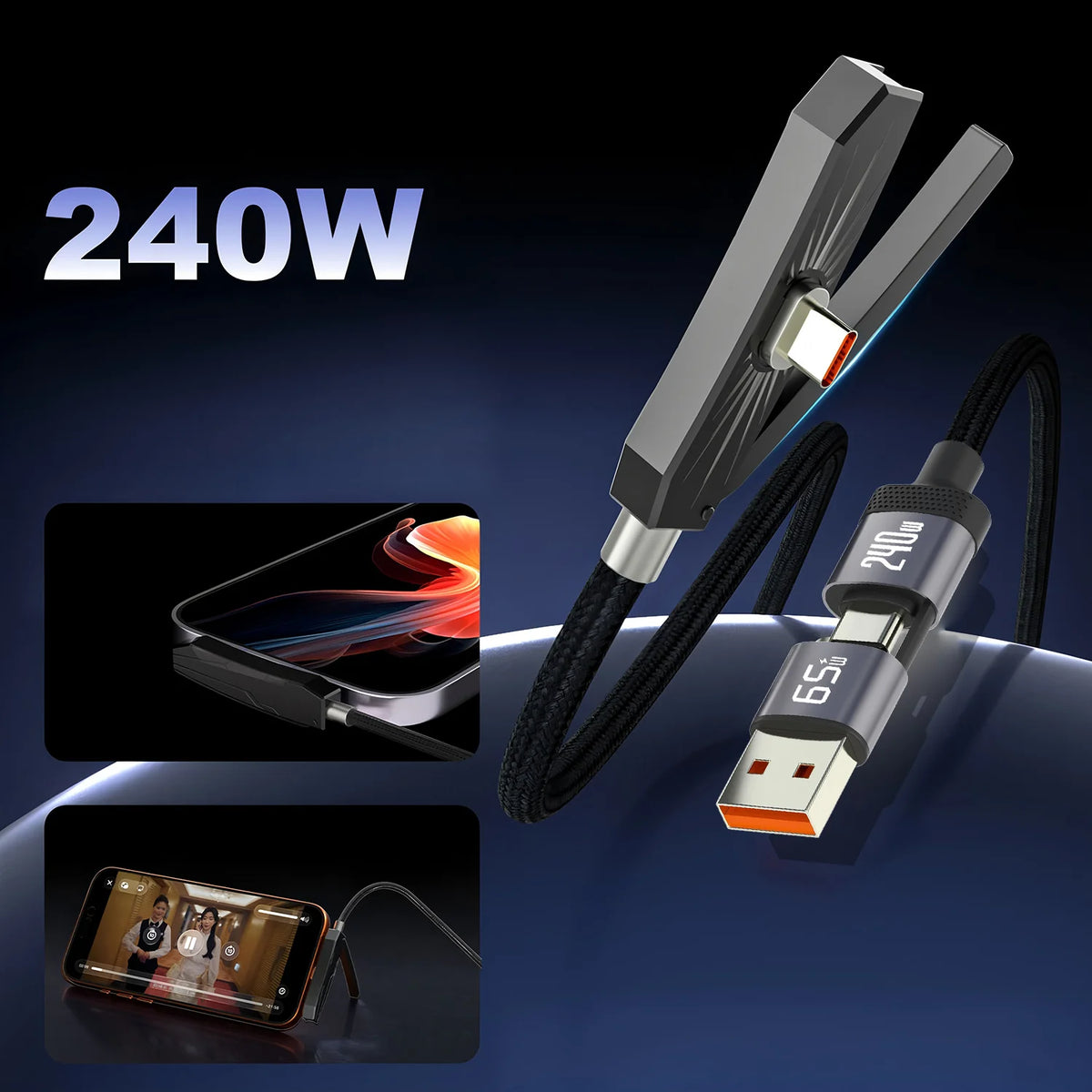 2-in-1 USB-C Fast Charge Cable & Foldable Phone Stand USB-C Charging Cable HIP