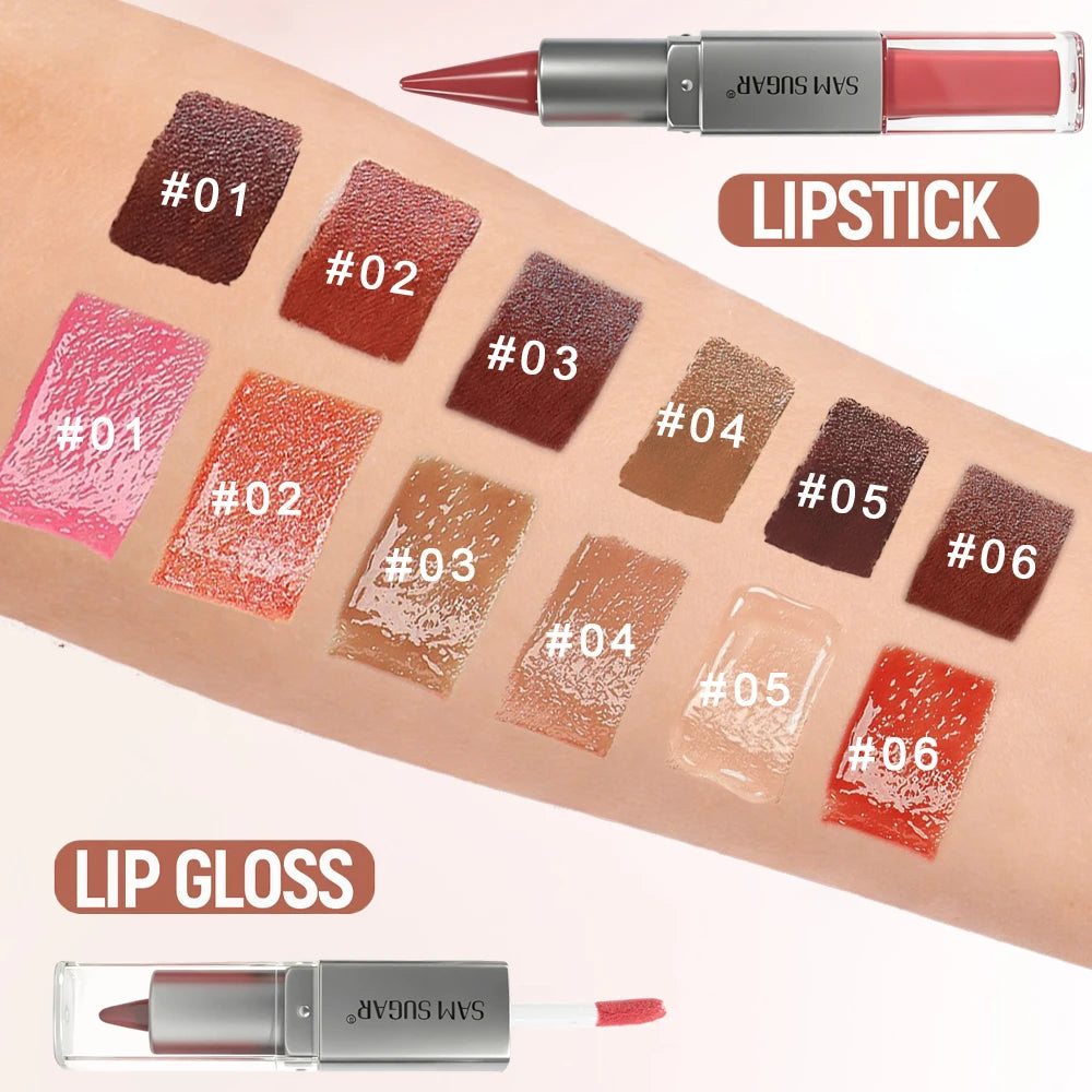 2-in-1 Lip Liner & Lip Gloss Crayon Mirror Glass Fine Shimmer Lipglaze Easy Apply Long-Lasting Waterproof Matte Lip Liner Makeup HIP