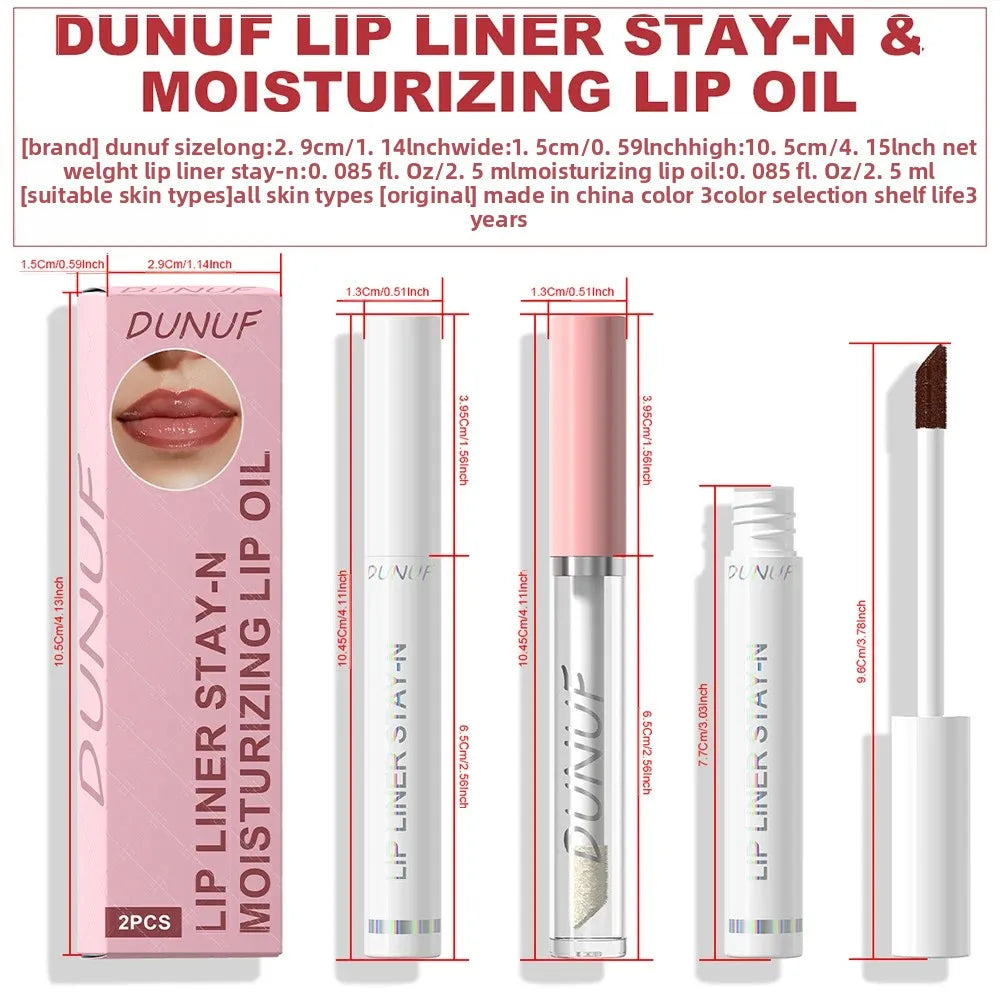 DUNUF Peel Off Lip Liner & Moisturizing Lip Oil Set – 2 Pcs Lip Liner & Oil Set HIP