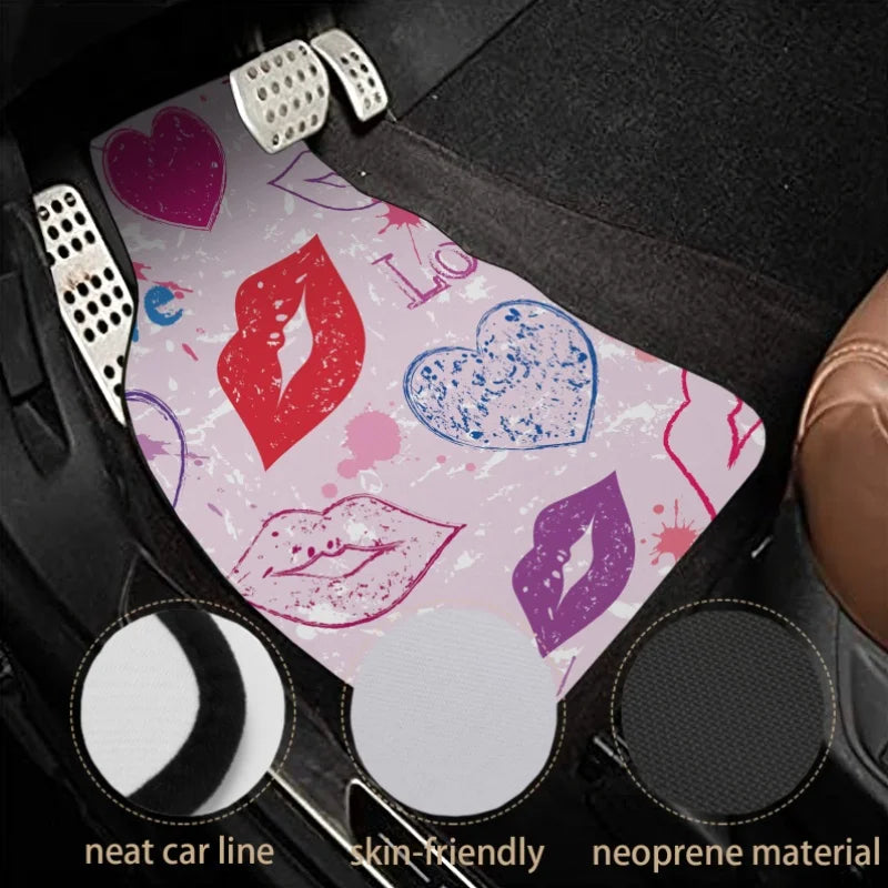 Set of 4 Love Theme Car Floor Mats – Heart & Lip Design Car Floor Mats HIP