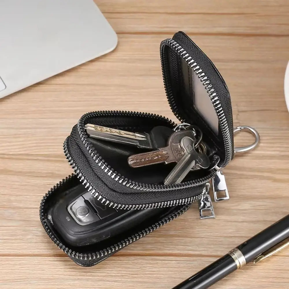 PU Leather Car Key Case – Double-Layer Cowhide Organiser Leather Key Case HIP