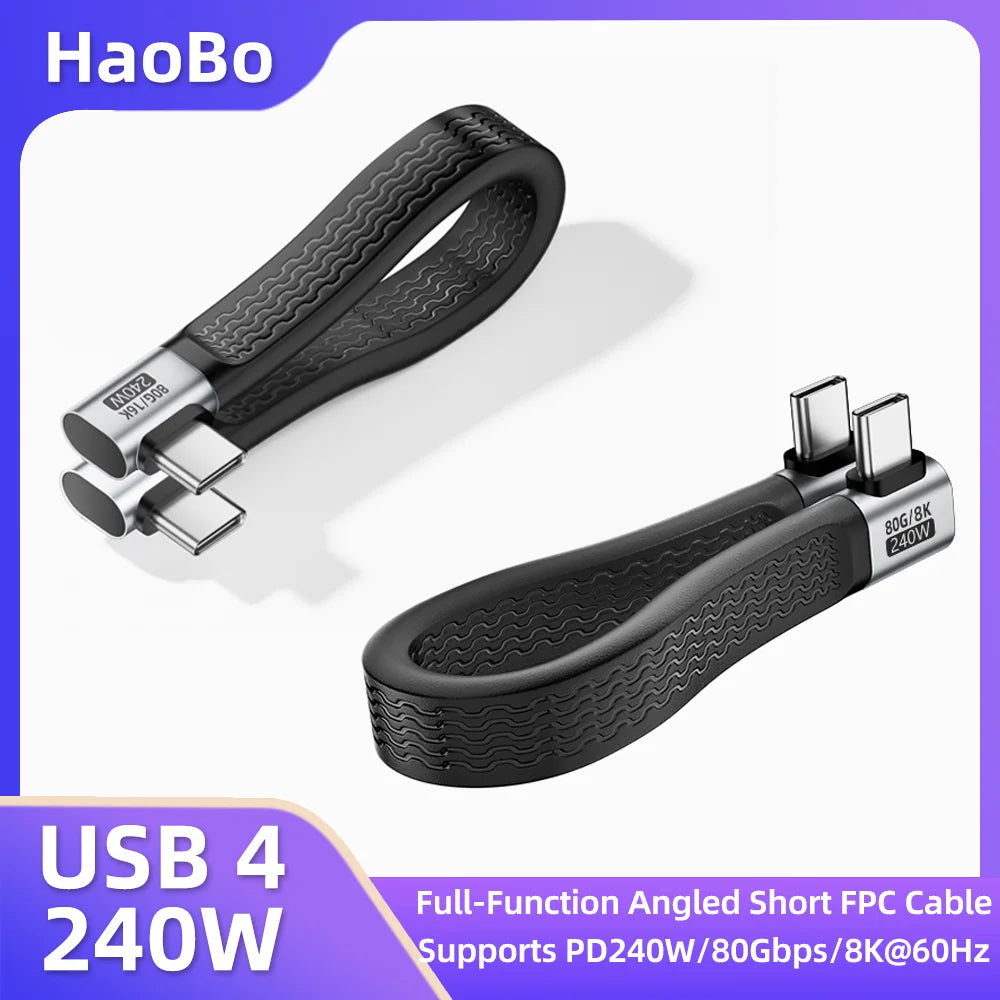 USB4 Type-C 90° Cable PD240W 80Gbps 8K@60Hz Fast Charging USB-C Charging Cable HIP