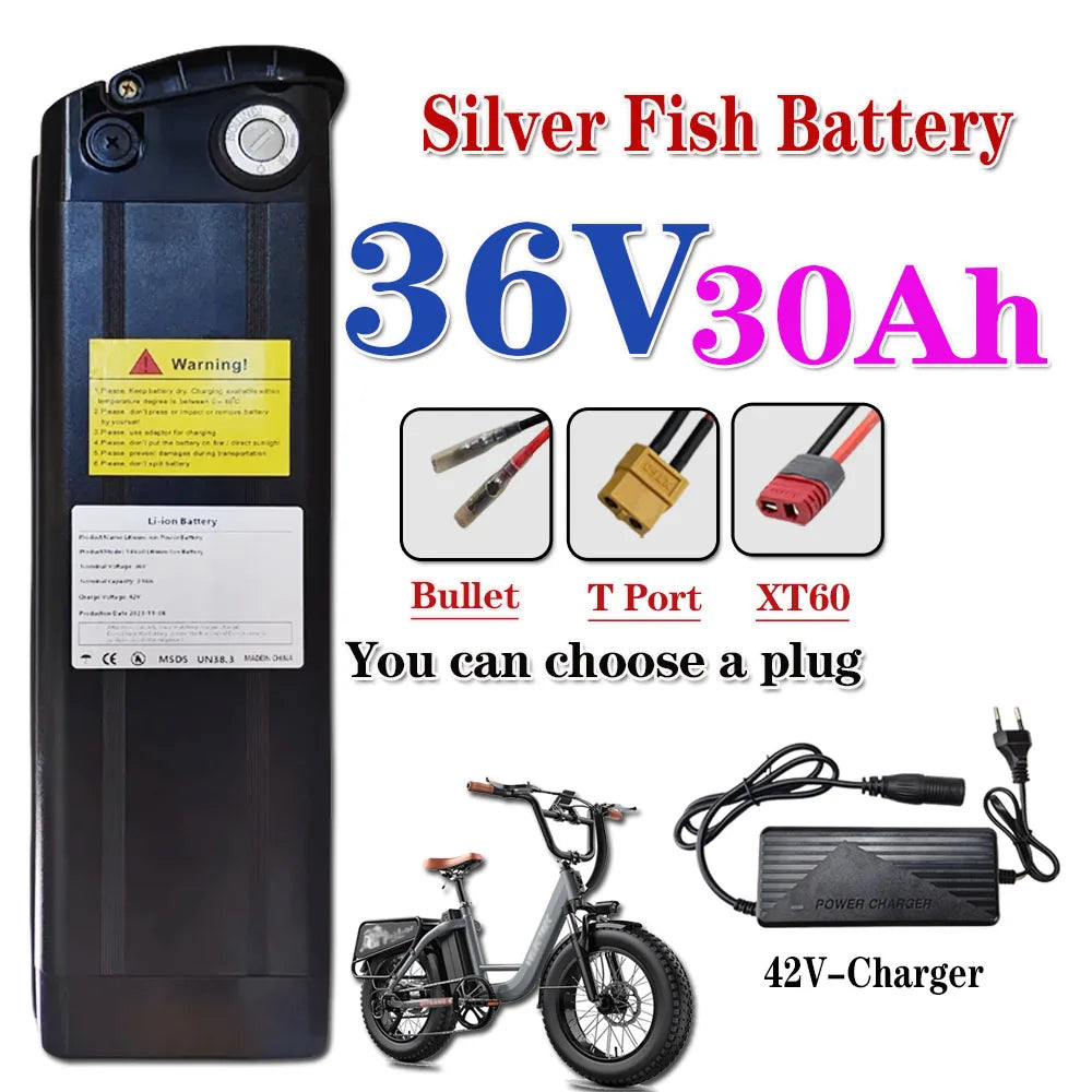 36V 30Ah Silver Fish Lithium Ion E-Bike Battery | 18650 Pack E-Bike Battery Pack HIP