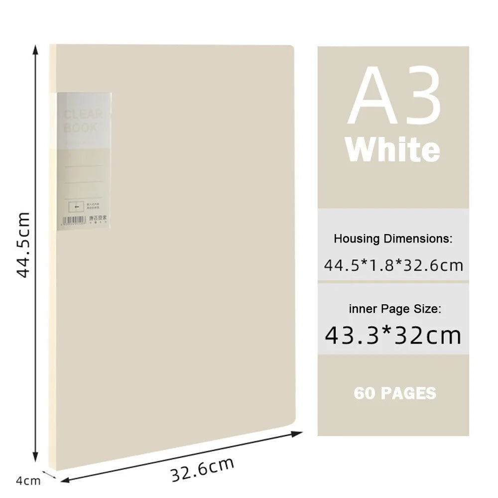 A3 Clear Book Folder 20/40/60 Pages – Portfolio & Documents Portfolio Folder HIP white-60 pages
