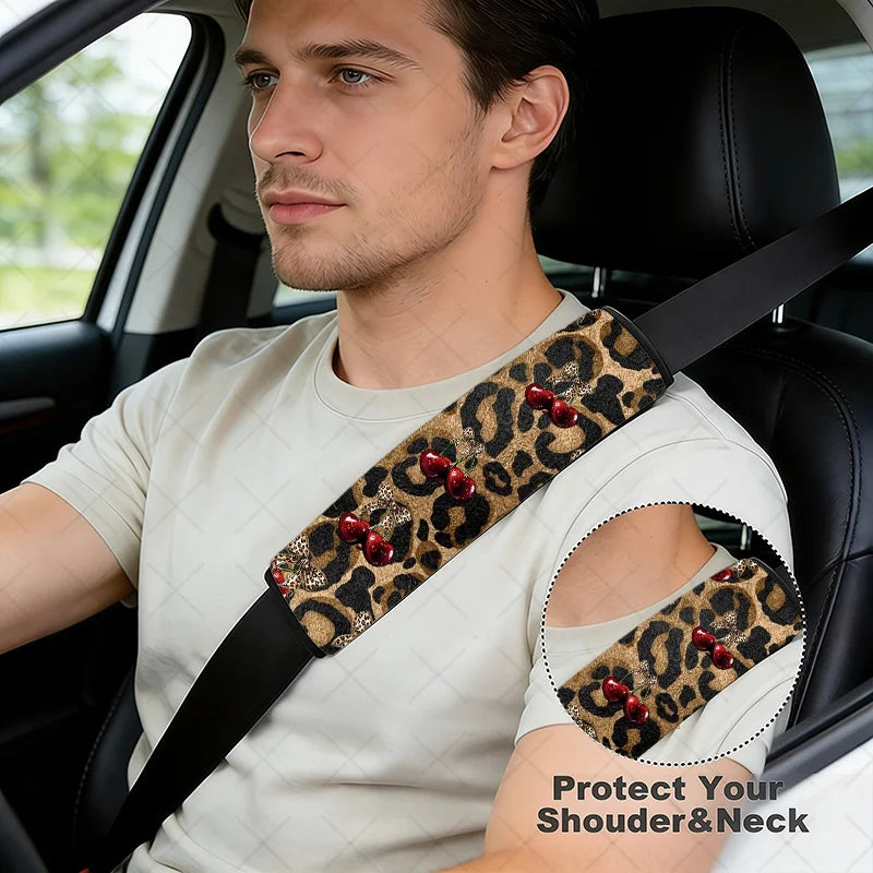 2-Pack Cherry & Bow Leopard Print Car Seat Belt Covers Car Seat Belt Cover HIP