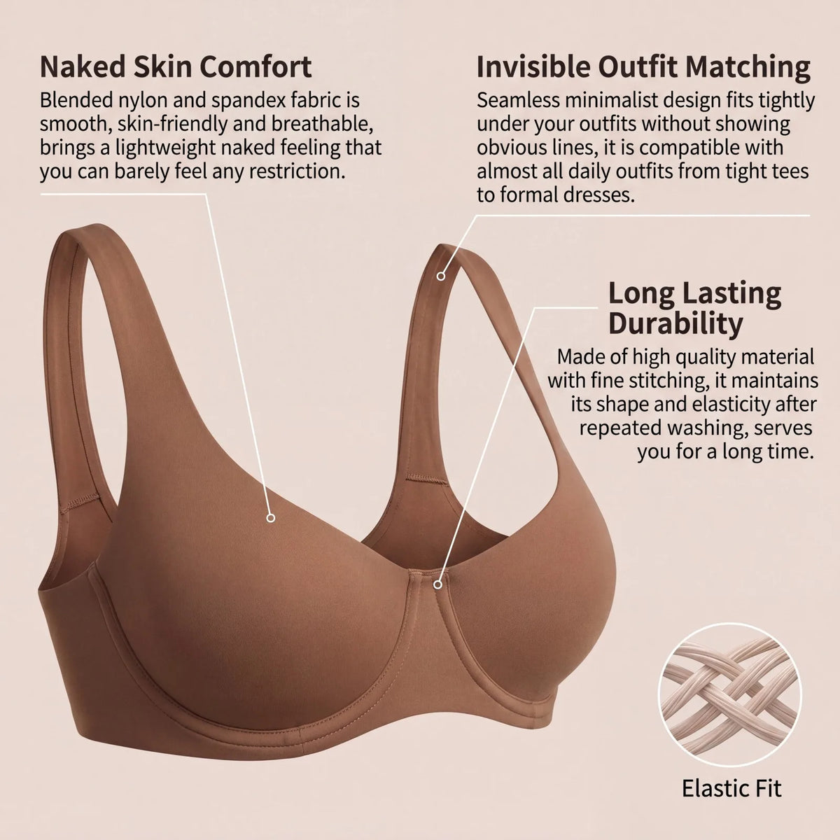 Zeriluna Underwire Unpadded Bra – Wide Strap Everyday Bralette Underwire Bralette HIP