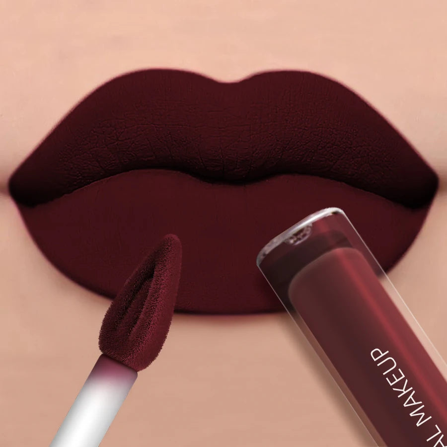 1PC Dark Brown Matte Velvet Lip Gloss Waterproof Liquid Lipstick Nude Brown Lips Korean Makeup for Lip Tint Lip Glaze Cosmetics HIP