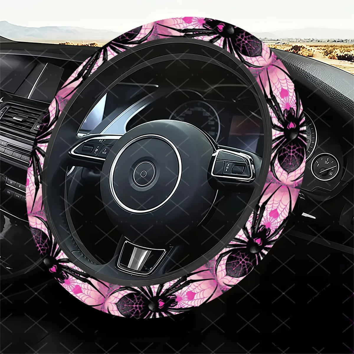 Spider & Pink Heart Steering Wheel Cover – Universal Fit Steering Wheel Cover HIP