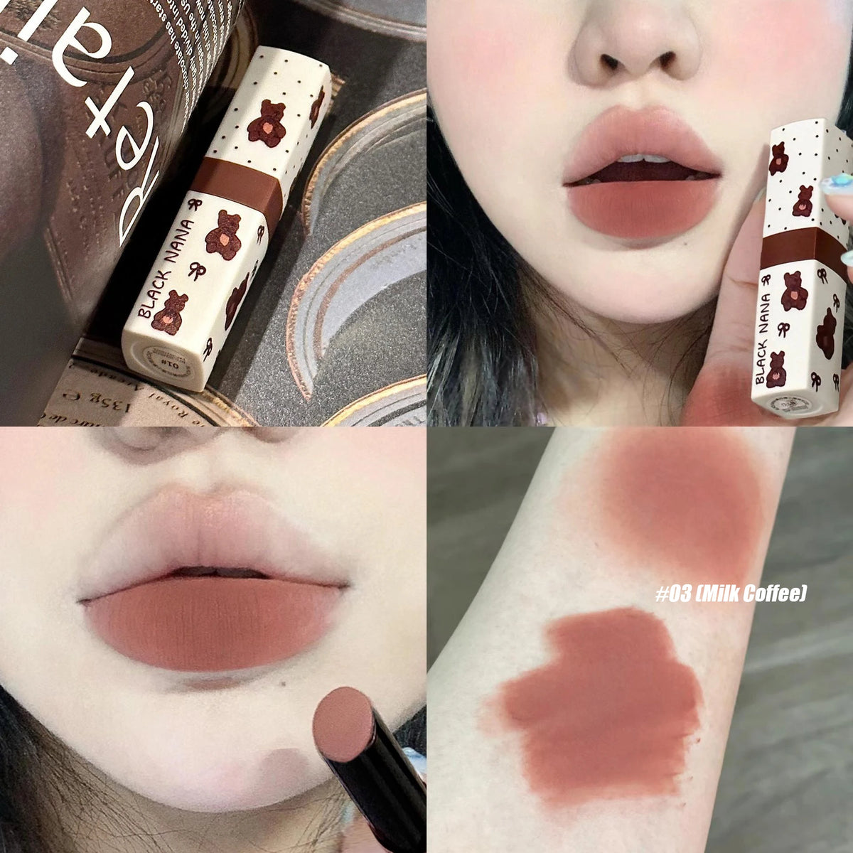 Nude Brown Matte Lipstick 4Colors Long Lasting Soft Mist Velvet Lip Mud Waterproof Low Saturation Sexy High Pigment Lip Gloss HIP 03 Milk Coffee