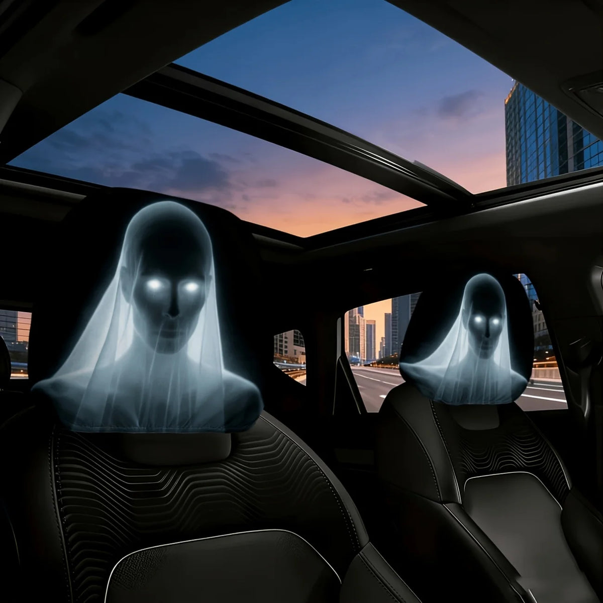 2-Pack Ghost Bride Car Headrest Covers – Glowing Eyes Car Headrest Cover HIP