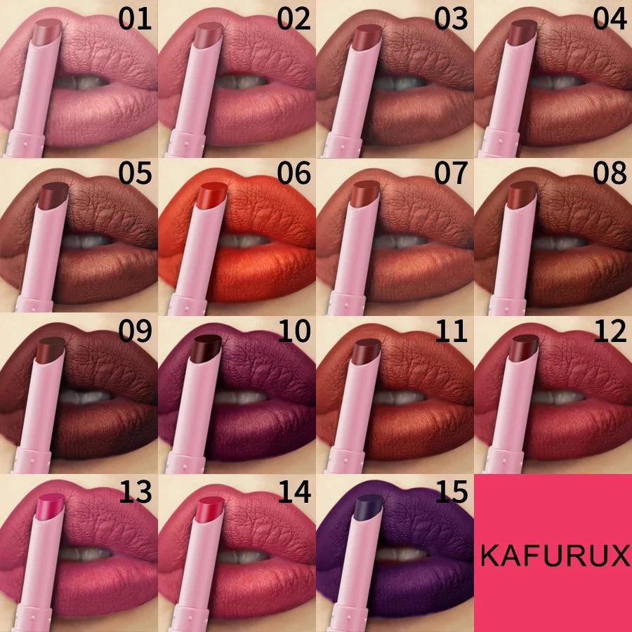 KAFURUX 15-Color Velvet Matte Waterproof Lipstick | Long-Lasting Matte Lipstick HIP