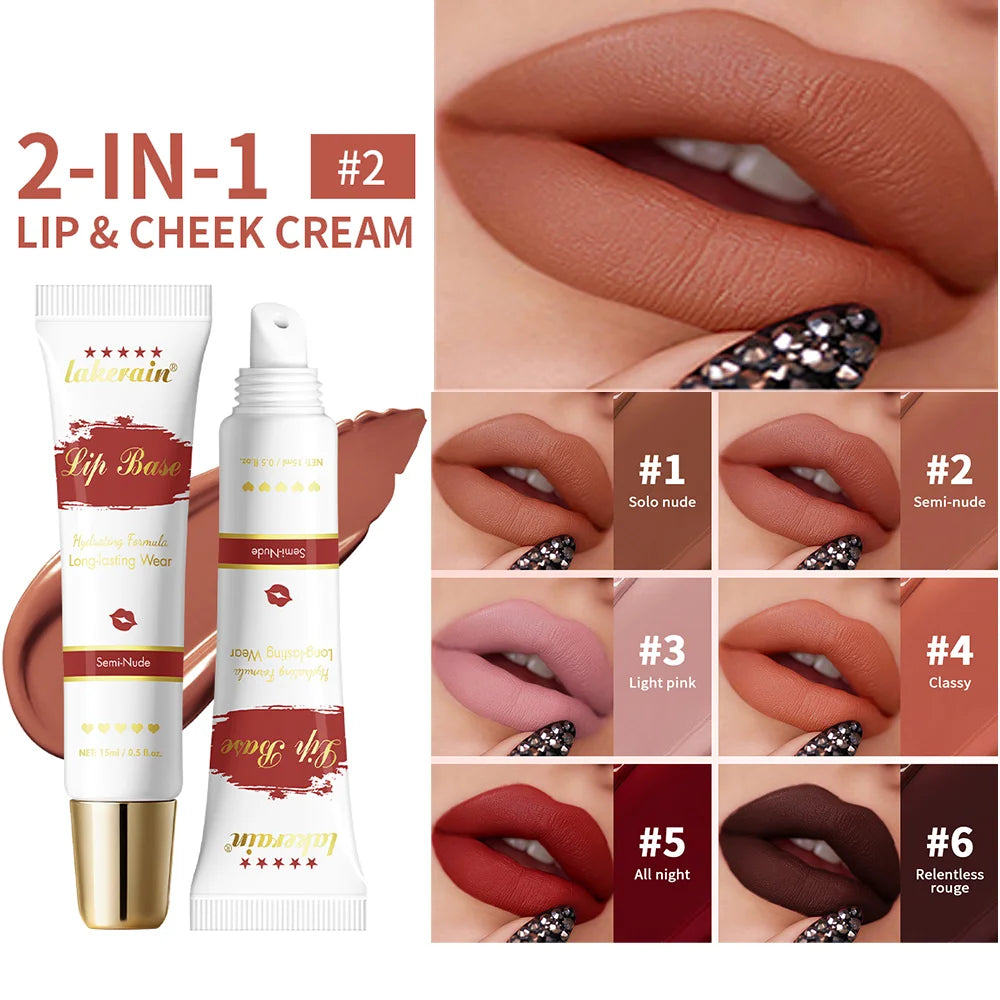Matte Lip Stain Base Liquid Lipstick Hydrating Long Lasting Waterproof Lip Tint 2 in1 Blush Creamy Cosmetics Base Makeup HIP