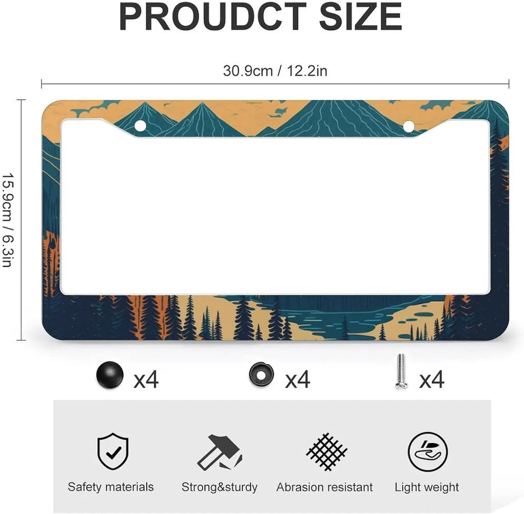 Mountains Forest Metal Aluminum License Plate Frames – 2 Pcs License Plate Frame HIP