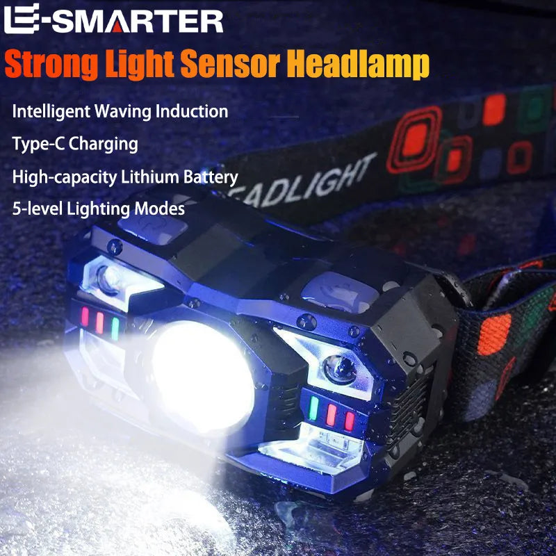 ESMARTER Rechargeable Sensor Headlamp – Mini LED Head Light LED Headlamp HIP