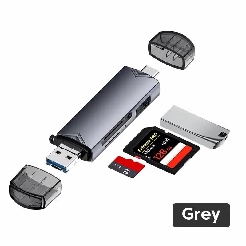 6-in-1 USB 3.0 Card Reader – SD, TF, Type-C & Micro USB USB Card Reader HIP