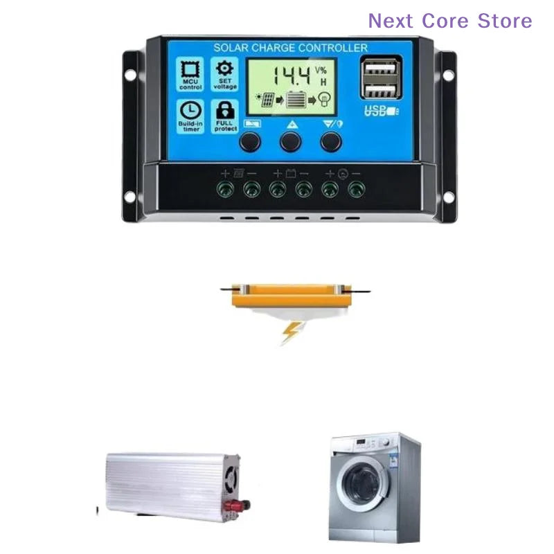 Solar Charge Controller 10A/30A PWM 12V/24V LCD Dual USB Solar Charge Controller HIP
