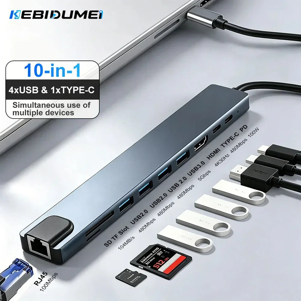 10-in-1 USB-C Docking Station – 4K HDMI, PD 100W & RJ45 USB-C Docking Station HIP