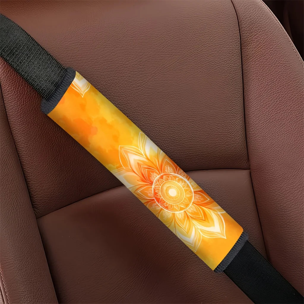 2-Pack Lotus Pattern Car Seat Belt Covers – Orange & White Seat Belt Cover HIP