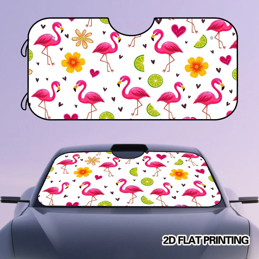 Flamingo Floral Car Windshield Sunshade – Portable & Lightweight Car Windshield Sunshade HIP 1-S