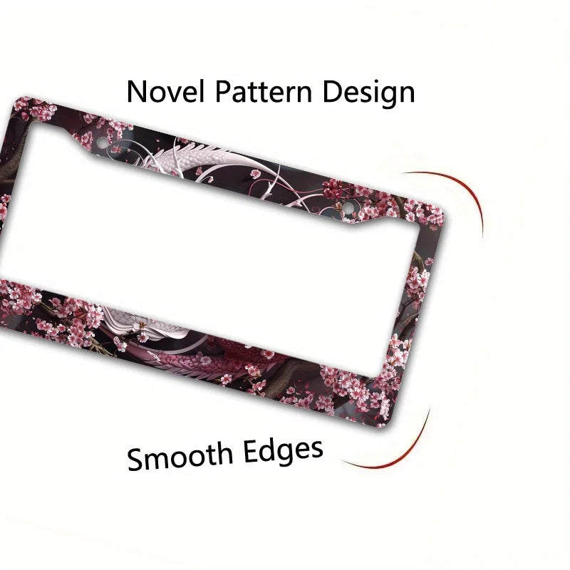 Dragon Cherry Blossom Metal License Plate Frame – Rust-Proof License Plate Frame HIP