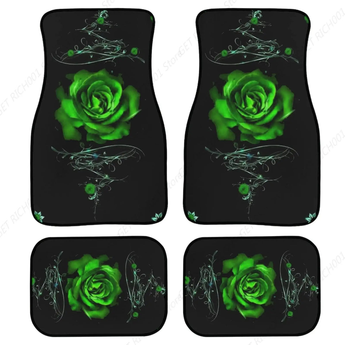 Red Rose Print Car Floor Mats – 4-Piece Rubber Anti-Slip Set Car Floor Mats HIP 3 one size