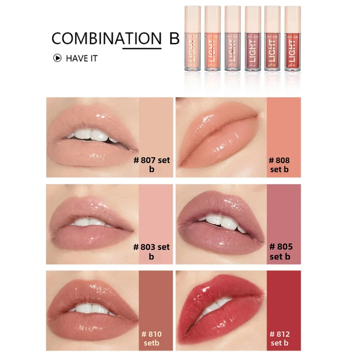 Handaiyan 6-Pc Mirror Lip Gloss Set – Long-Lasting & Moisturizing Lip Gloss Set HIP