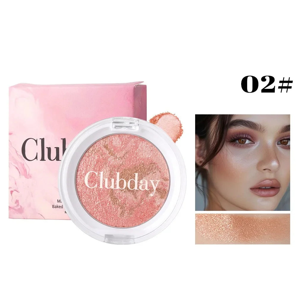 Marble Blush Palette Pearlescent Baked Brightening Blush Powder Cheek Tint Blusher Contour Highlighter Face Shadow Shimmer Rouge HIP 02
