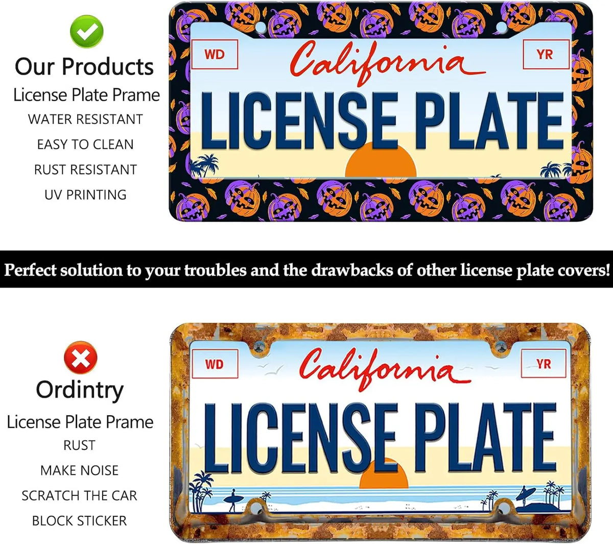 2-Pack Halloween Pumpkin License Plate Frames – Aluminum License Plate Frame HIP